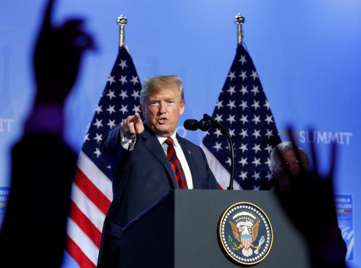 U.S. President Donald Trump takes questions from the media during a news conference after participating in the NATO Summit in Brussels, Belgium July 12, 2018. REUTERS/Kevin Lamarque