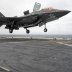 A Lockheed Martin F-35B Lightning II Joint Strike fighter jet touches down on the amphibious assault ship USS Wasp, marking the first time the aircraft has deployed aboard a U.S. Navy ship and with a Marine Expeditionary Unit in the Indo-Asian-Pacific reg