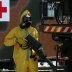 A Brazilian army officer and member of the Biological Radiological and Nuclear Chemical Defense Battalion, demonstrates tactics to combat the new coronavirus pandemic, amid the coronavirus disease (COVID-19) outbreak, at army headquarters in Rio de Janeir