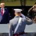 U.S. President Donald Trump salutes alongside U.S. Army Lieutenant General Darryl Williams, the Superintendent of the U.S. Military Academy at West Point, as he prepares to deliver the commencement address at the 2020 United States Military Academy Gradua