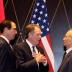 United States Trade Representative Robert Lighthizer gestures as he chats with Chinese Vice Premier Liu He with Treasury Secretary Steven Mnuchin, looking on after posing for a family photo at the Xijiao Conference Center in Shanghai, China, July 31, 2019