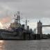 A British battleship that survived World War Two, the HMS Belfast, recreates the moment the first guns were fired in Normandy on June 6, 1944, marking the 75th anniversary of D-Day, in London, Britain June 6, 2019. REUTERS/Simon Dawson