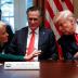 From left: White House counselor Kellyanne Conway speaks to Senator Mitt Romney (R-UT) and U.S. President Donald Trump, during a listening session on youth vaping and the electronic cigarette epidemic inside the Cabinet Room at the White House