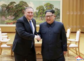 North Korean leader Kim Jong Un shakes hands with U.S. Secretary of State Mike Pompeo in this May 9, 2018 photo released on May 10, 2018 by North Korea's Korean Central News Agency (KCNA) in Pyongyang. KCNA/via REUTERS ATTENTION EDITORS - THIS PICTURE WAS