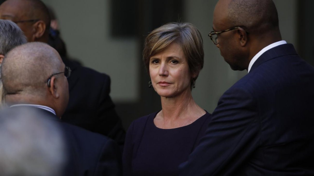 Former Deputy U.S. Attorney General Sally Yates arrives for an installation ceremony for FBI Director Christopher Wray at FBI headquarters in Washington, U.S., September 28, 2017. REUTERS/Carlos Barria