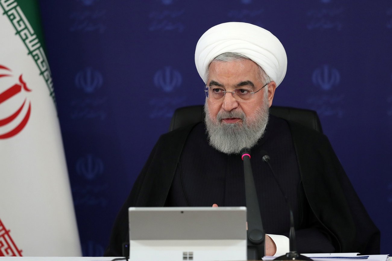 Iranian President Hassan Rouhani speaks during a meeting, as the spread of coronavirus disease (COVID-19) continues, in Tehran, Iran, April 5, 2020. Official Presidential website/Handout via REUTERS
